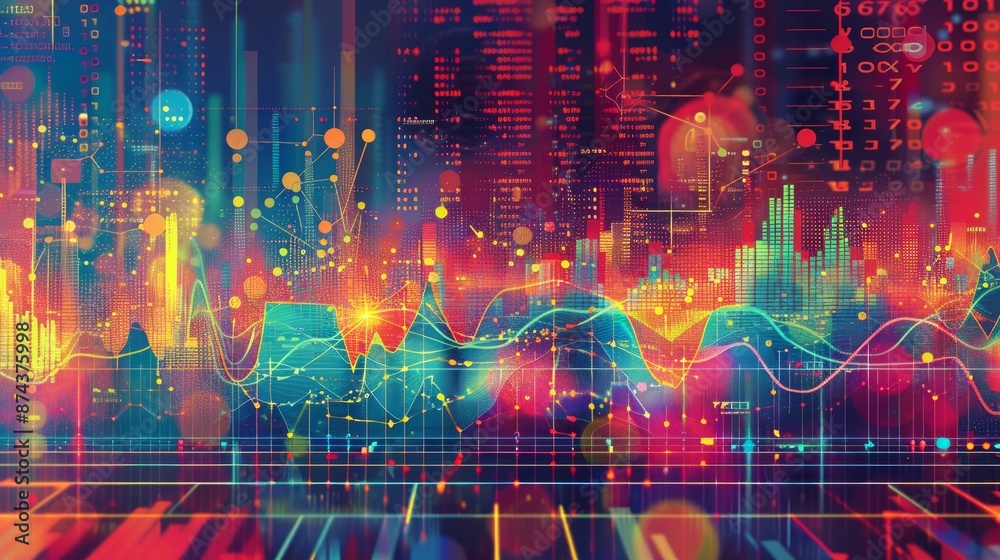 Fototapeta premium Abstract Data Visualization with Colorful Graphs and Lines