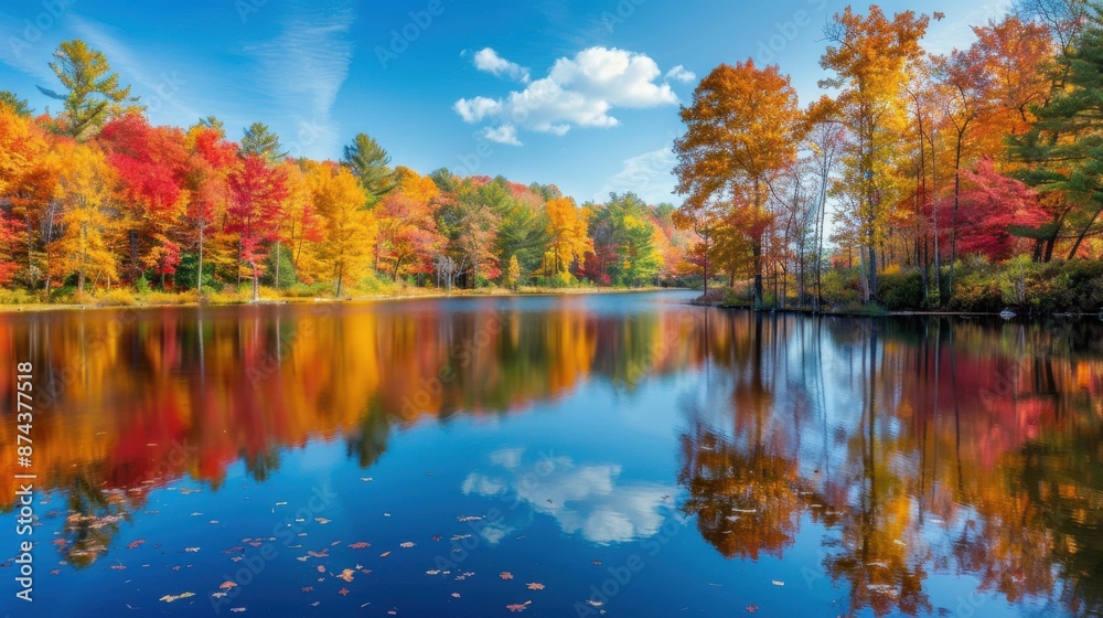 Breathtaking Autumn Landscape with Vibrant Foliage Reflected in a Still Lake. Breathtaking Autumn Landscape with Vibrant Foliage Reflected in a Still Lake.