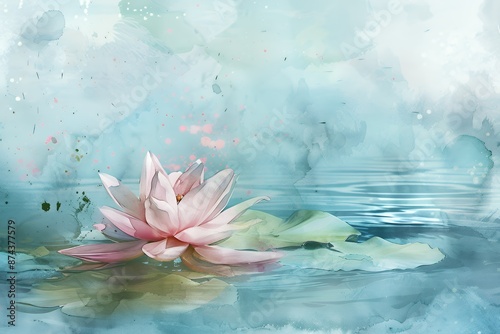 Water Lily in a Misty Watercolor Setting