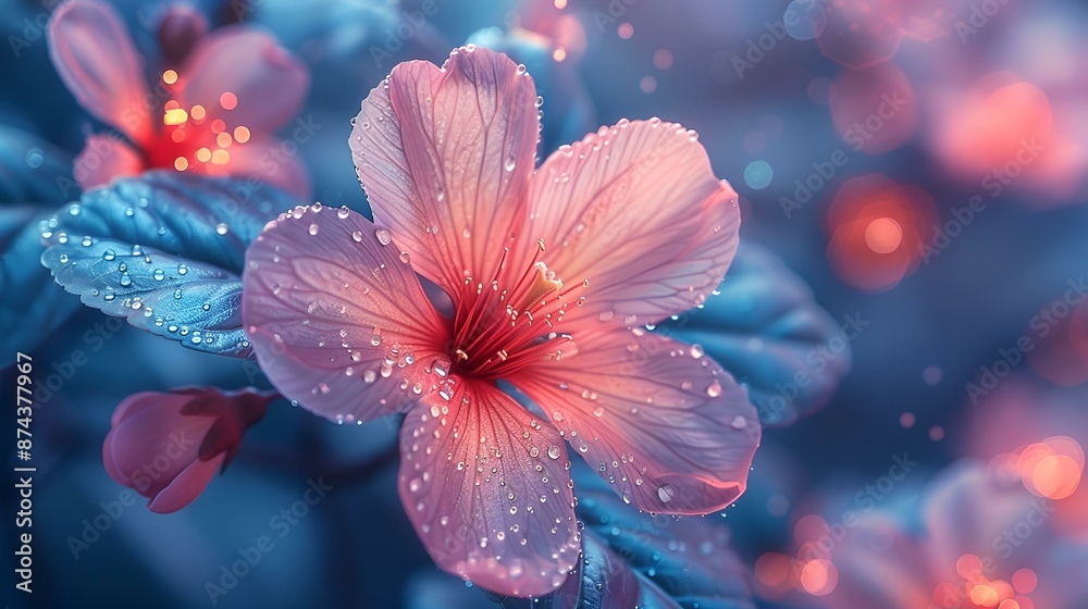 Pink flowers covered in water droplets. Pink flowers covered in water droplets.