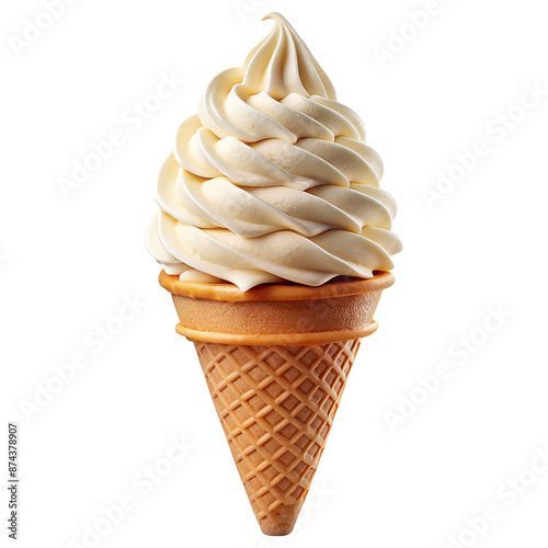 A delicious ice cream cone with creamy vanilla soft serve in a waffle cone, perfect for a refreshing summer snack