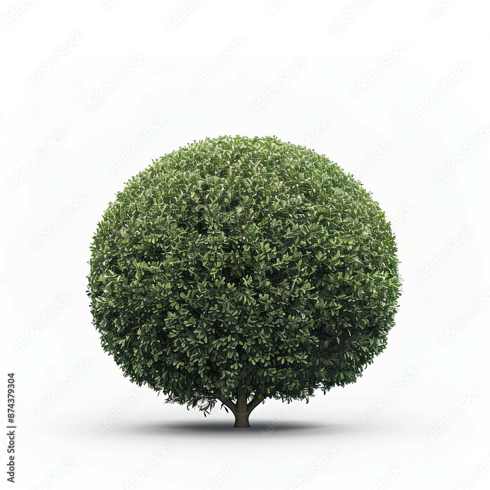 A fluffy and dense full bush plant including a lot of big green leaves and a little bit of small flowers isolated on a white background A fluffy and dense full bush plant including a lot of big green leaves and a little bit of small flowers isolated on a white background