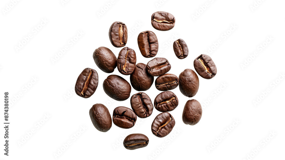 Obraz premium Coffee Beans Scattered Isolated on White Background, PNG File