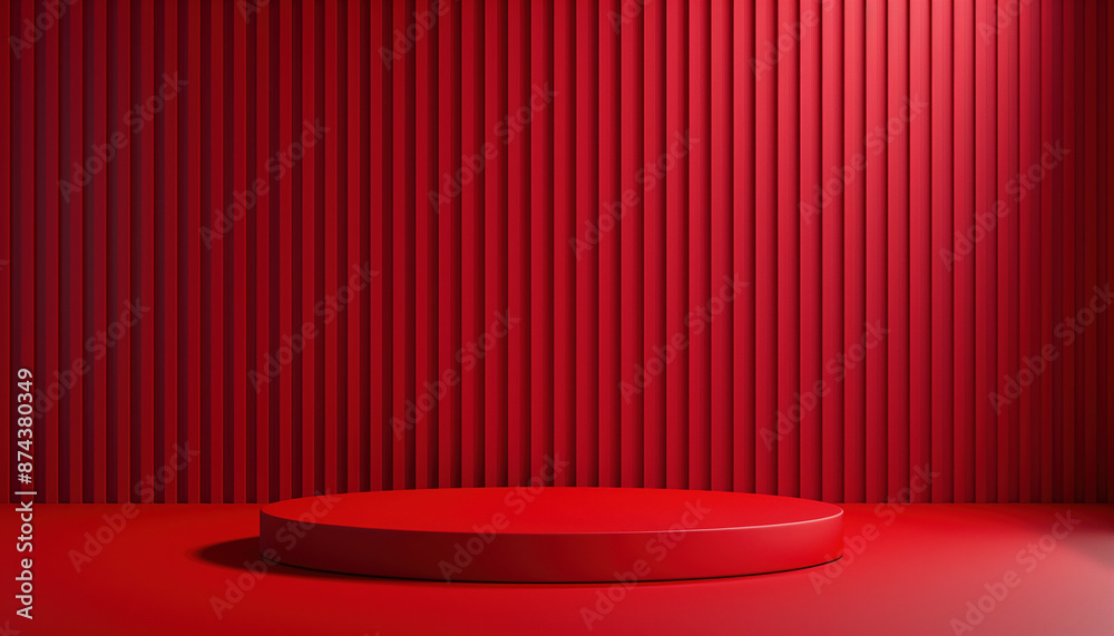 3d Rendering Design Of Cosmetics Stand Against Red Backdrop Background, Creating A Striking Visual Display For Products.