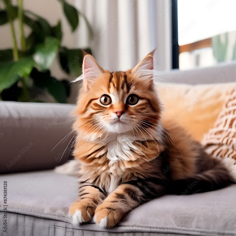 portrait of a cat sitting on sofa portrait of a cat sitting on sofa