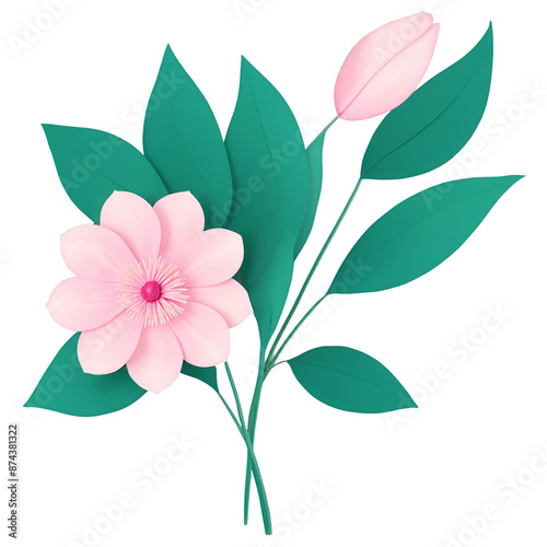 An artificial flower with soft pink petals and a stem wrapped in green paper..