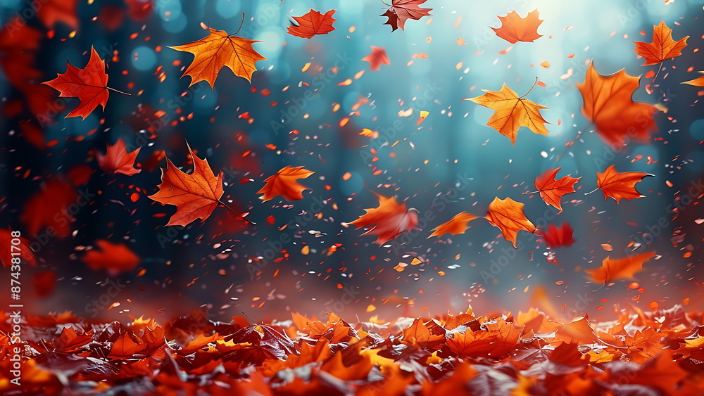 falling mapple leaves on autumn with copy space