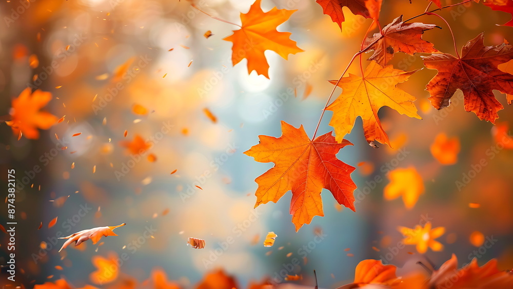 falling mapple leaves on autumn with copy space falling mapple leaves on autumn with copy space