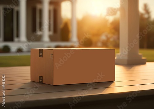 Sunlit Box Package on Front Porch