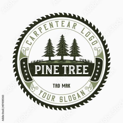 Vintage carpentry saw blade emblem logo with luxury illustration premium vector