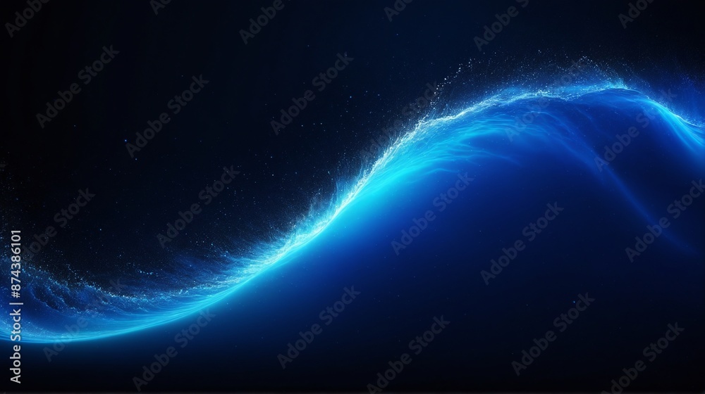 Digital Wave, A Luminous Flow of Energy, A mesmerizing 3D render of a glowing blue wave, composed of countless particles shimmering with energy. This abstract representation of water in motion Digital Wave, A Luminous Flow of Energy, A mesmerizing 3D render of a glowing blue wave, composed of countless particles shimmering with energy. This abstract representation of water in motion