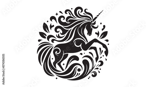 Wallpaper Mural unicorn, Magic unicorn silhouette, Silhouette of a flying unicorn, Unicorn head circle tattoo illustration, horses tattoo. Black unicorn silhouette vector style and white background Torontodigital.ca
