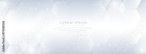 Abstract white and grey hexagonal background design. Modern simple overlapping hexagon geometric element with molecular structures. Medical science technology concept. Vector illustration