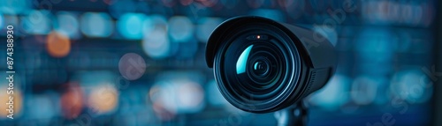 Closeup of a webcam on a computer monitor, Realistic, Natural and blue tones, Detailed webcam and monitor