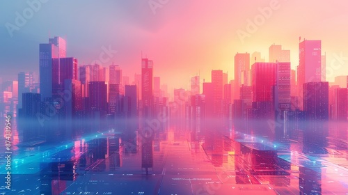 Wallpaper Mural Urban Gradients Modern City: A 3D illustration showcasing gradients in a modern city Torontodigital.ca