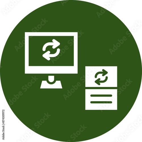 Data Synchronization Glyph Green Circle Icon photo