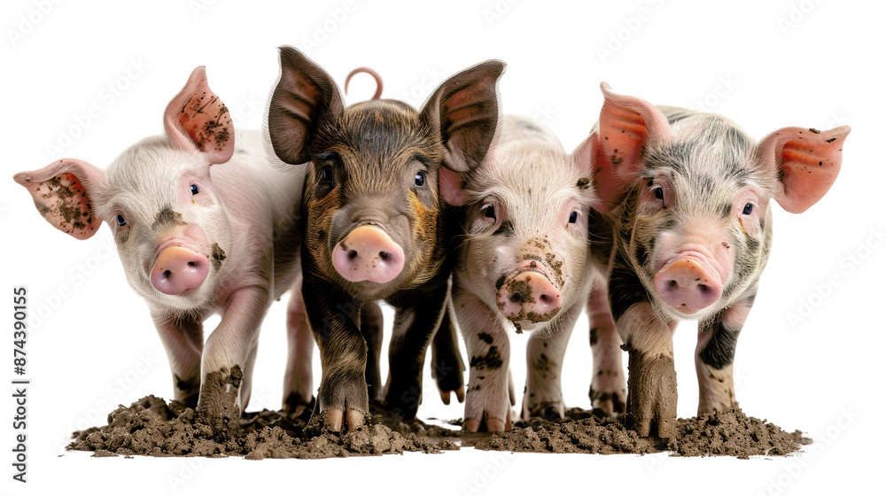 Four pigs are standing in a muddy field Four pigs are standing in a muddy field