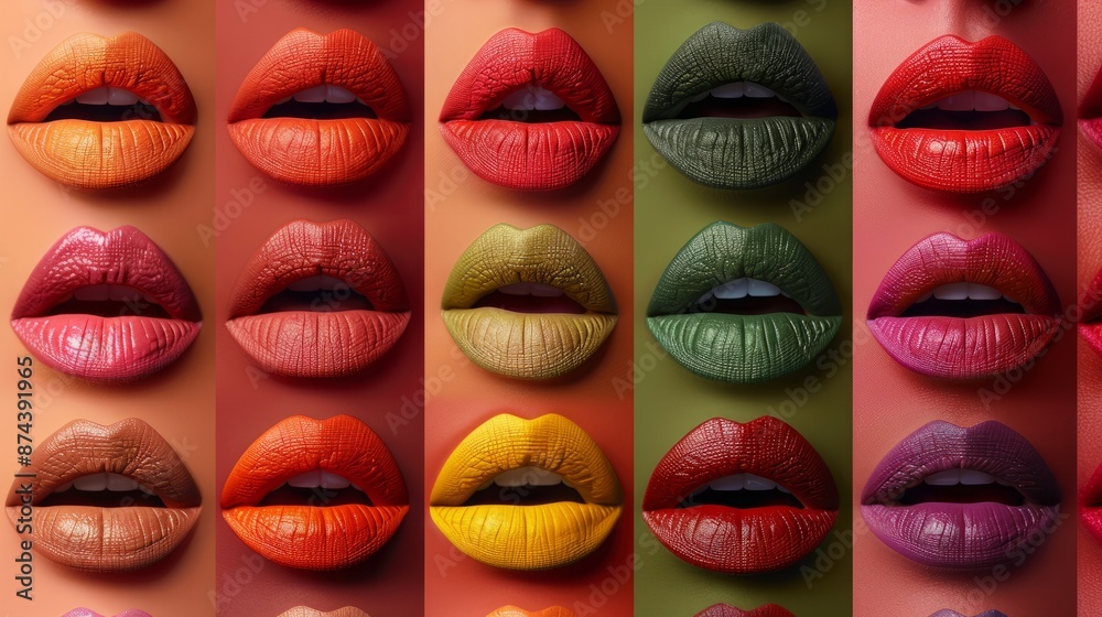Obraz premium Diverse shades of luxurious lipsticks from vivid orange to green