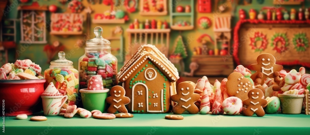 Naklejka premium Christmas Gingerbread House and Candy