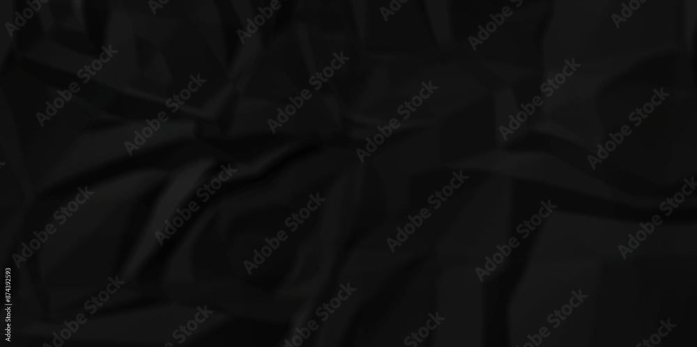 Dark black wrinkly backdrop paper background. panorama craft wrinkly paper texture background, crumpled pattern texture.	
