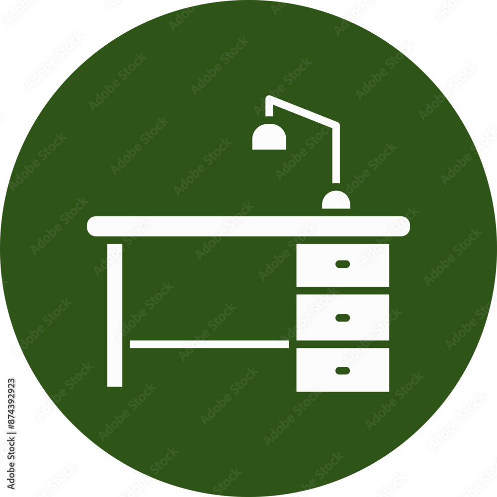 Work Table Glyph Green Circle Icon Work Table Glyph Green Circle Icon