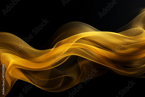 abstract waves of yellow bushy smoke on black background