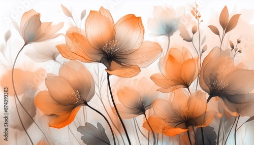 orange airy flowers abstract background for screensavers, paintings and template for postcards.
