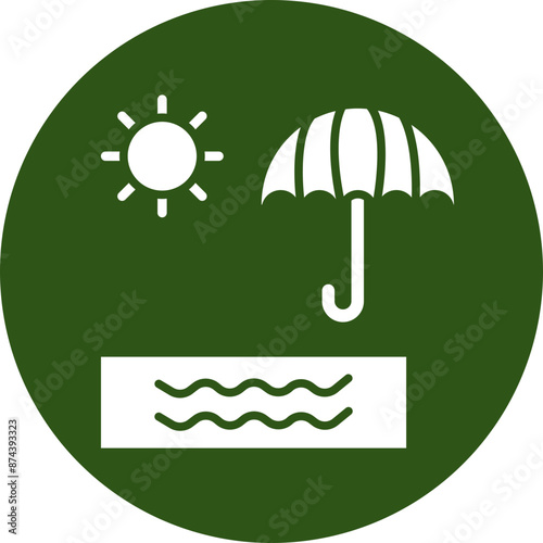 Beach Glyph Green Circle Icon