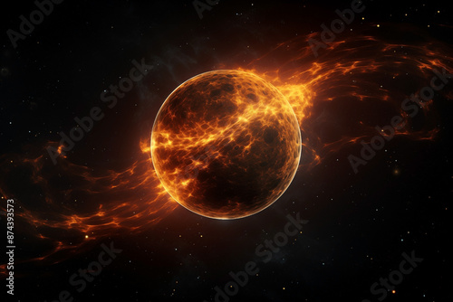 orange abstract planet or star in dark space