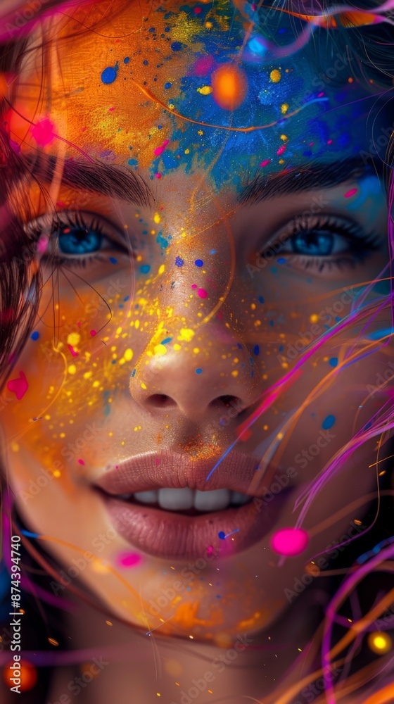 Beautiful girl, explosion of color paint on her face, bright, dynamic, stunning, very detailed, colorful Beautiful girl, explosion of color paint on her face, bright, dynamic, stunning, very detailed, colorful