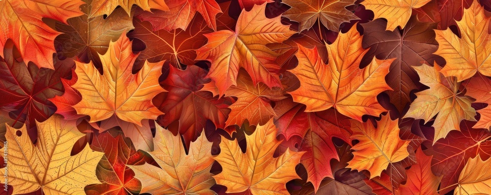 Seamless pattern of maple leaves, autumn palette with detailed textures, ideal for fabric and wallpaper designs Seamless pattern of maple leaves, autumn palette with detailed textures, ideal for fabric and wallpaper designs