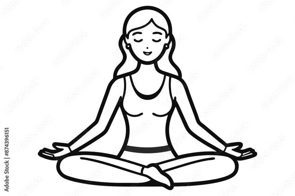  A simple black and white outline drawing of a woman practicing yoga.