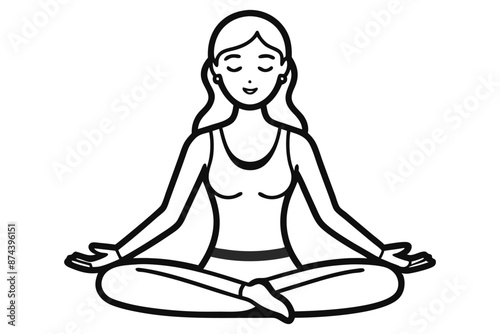  A simple black and white outline drawing of a woman practicing yoga.