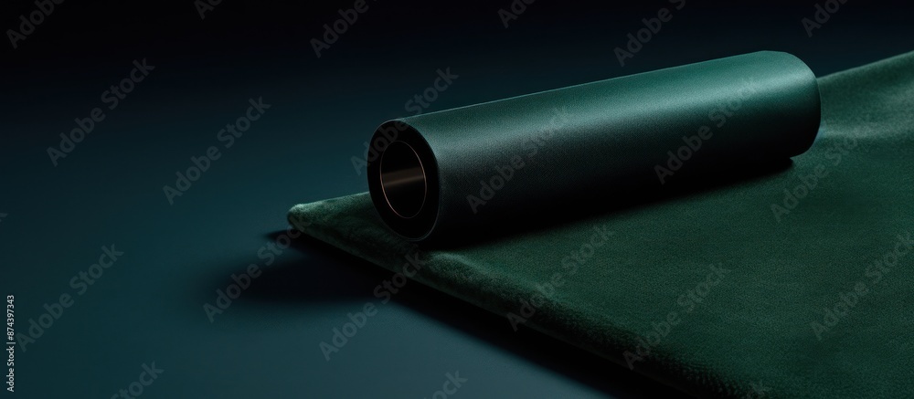 Green Fabric Roll and Material on a Green Background Green Fabric Roll and Material on a Green Background