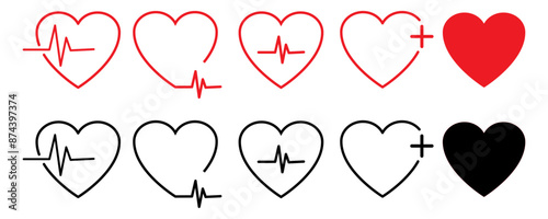 Heart vector icons. Heartbeat icon collection on isolated background. Vector illustration