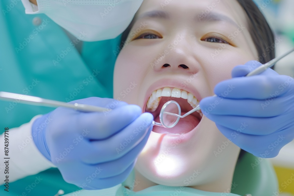 Dentist examining a young patient's teeth. Dentist examining a young patient's teeth.