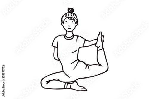  A simple black and white outline drawing of a woman practicing yoga.