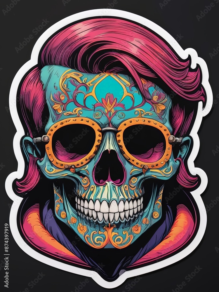 Colored Illustration of a Skull Head with a Macho Hairstyle. Tatto Artwork Design Template. Tatto Design. Hipster Skull Colored Illustration of a Skull Head with a Macho Hairstyle. Tatto Artwork Design Template. Tatto Design. Hipster Skull