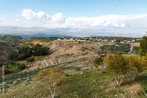 Canvas Print Landscape with Roman ruins in Pella, North Jordan, Jordan, Middle East
