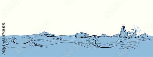 Vector drawing. Whale swims in the sea