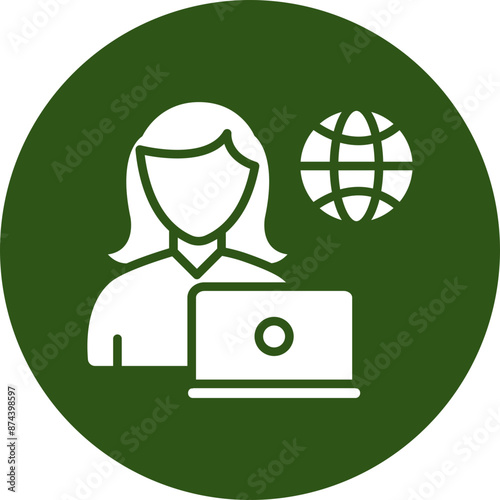 Remote Female Worker Glyph Green Circle Icon