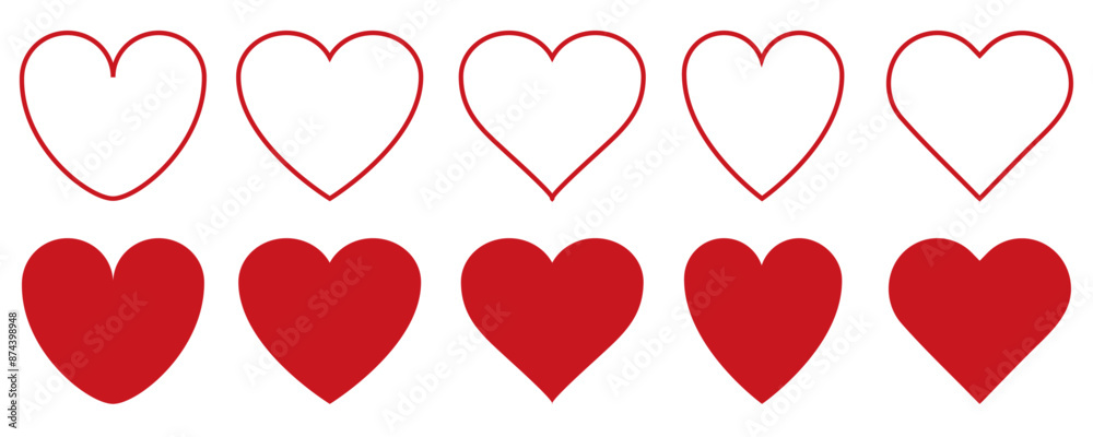 Red heart icons set vector illustration. Red heart icons set vector illustration.
