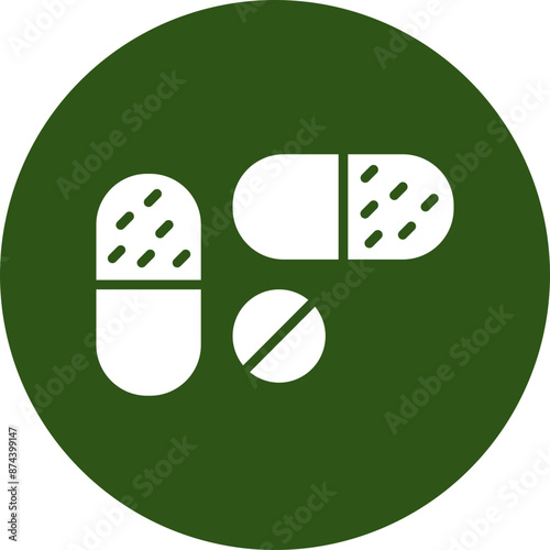 Pills Glyph Green Circle Icon