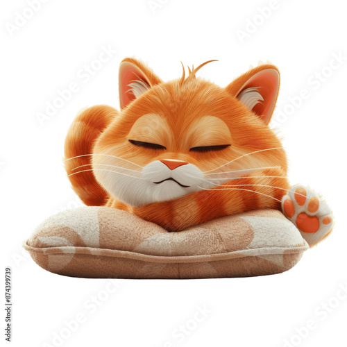 Cozy Cartoon Cat On Pillow 3D Isolated
