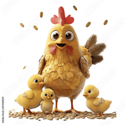 Cute Cartoon Chicken Family 3D Isolated
