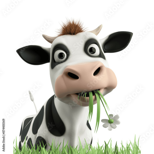 Gentle 3D Cartoon Farm Cow Munching Isolated
