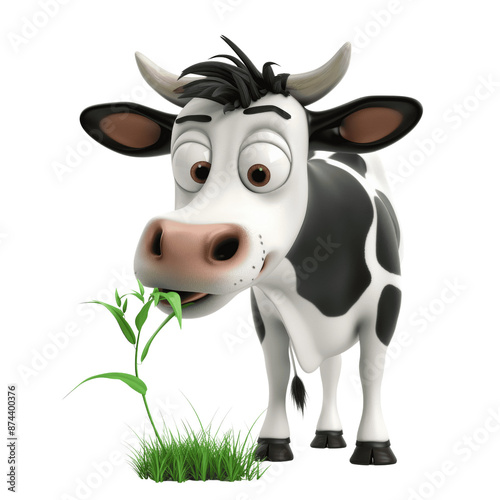 Friendly 3D Cartoon Cow In Field Isolated

