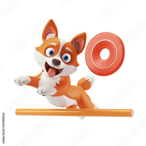 Happy 3D Cartoon Dog Playing Fetch Isolated

