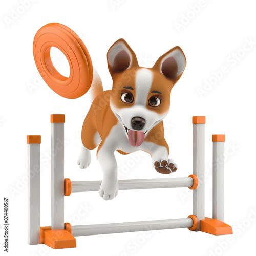 Energetic 3D Cartoon Puppy With Frisbee Isolated
