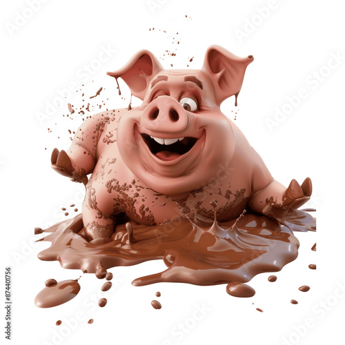Muddy 3D Cartoon Swine Character Isolated
